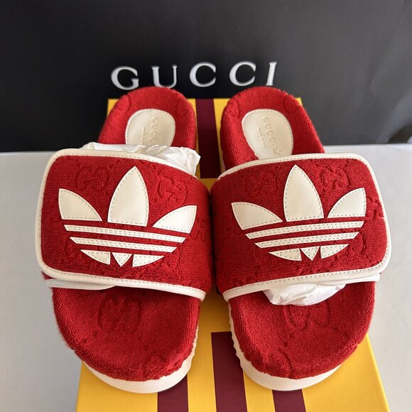 NWT GUCCI x Adidas woman - 7us red GG platform Slide sandals - Picture 7 of 10